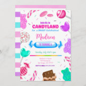 Uitnodiging voor verjaardagsfeestje in Candy land  (Voorkant / Achterkant)