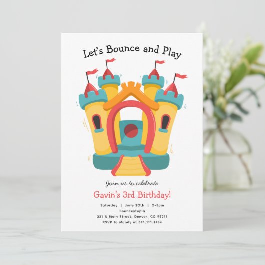 Uitnodiging voor verjaardagsfeestje in een springk (Staand voorkant)