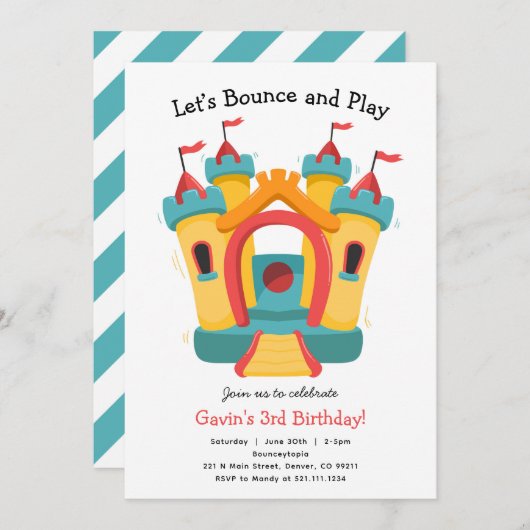 Uitnodiging voor verjaardagsfeestje in een springk (Voorkant / Achterkant)