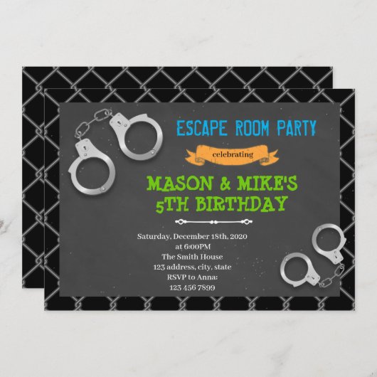 Uitnodiging voor verjaardagsfeestje in ontsnapping (Voorkant / Achterkant)