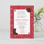 Uitnodiging voor verjaardagsfeestje in western sti (Staand voorkant)