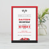 Uitnodiging voor verjaardagsfeestje met autorace (Staand voorkant)