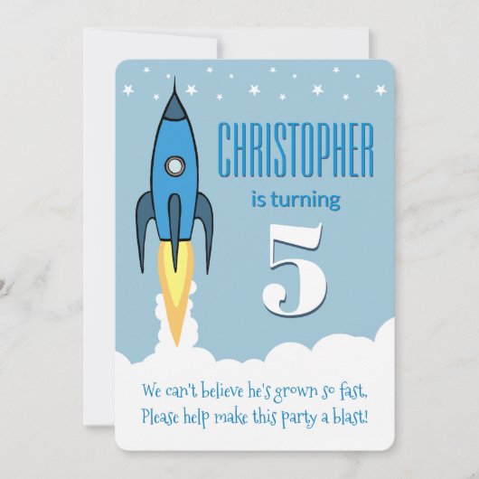 ★ Uitnodiging voor verjaardagsfeestje met blauwe r (Voorkant)