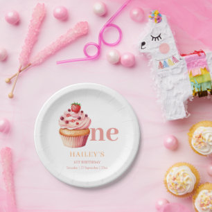 Uitnodiging voor verjaardagsfeestje met Cupcake,   Papieren Bordje