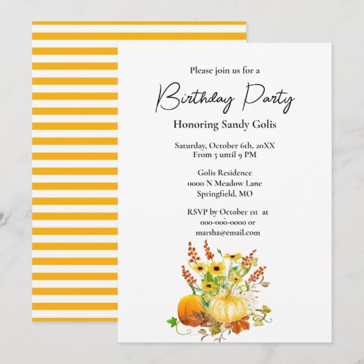 Uitnodiging voor verjaardagsfeestje met herfstthem (Voorkant / Achterkant)