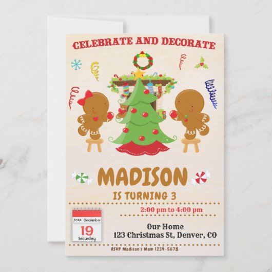 Uitnodiging voor verjaardagsfeestje met Kerstmis v (Voorkant)