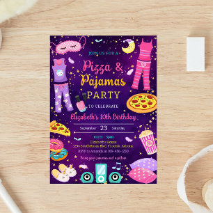 Uitnodiging voor verjaardagsfeestje met pizza, pyj