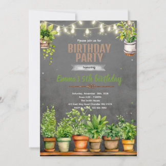 Uitnodiging voor verjaardagsfeestje met planten