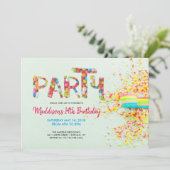 Uitnodiging voor verjaardagsfeestje met strooideco (Staand voorkant)