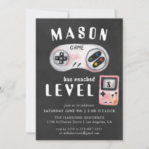 Uitnodiging voor verjaardagsfeestje met videogames