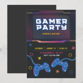 Uitnodiging voor verjaardagsfeestje met videogames (Voorkant / Achterkant)
