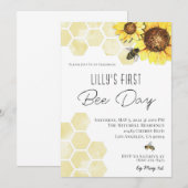 Uitnodiging voor verjaardagsfeestje op Bee Day (Voorkant / Achterkant)