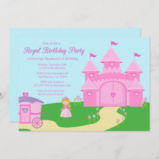 Uitnodiging voor verjaardagsfeestje Sweet princess (Voorkant / Achterkant)