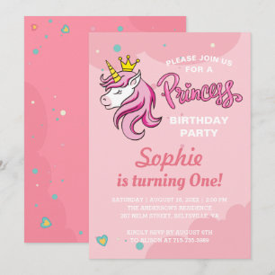 Uitnodiging voor verjaardagsfeestje Unicorn Prinse