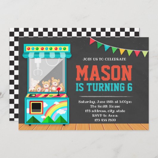 Uitnodiging voor verjaardagsfeestje van Arcade (Voorkant / Achterkant)