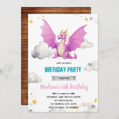 Uitnodiging voor verjaardagsfeestje van drakenmeis (Voorkant / Achterkant)