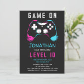 Uitnodiging voor verjaardagsfeestje van gamer Vide (Staand voorkant)