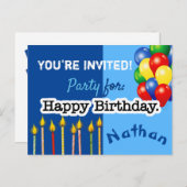 Uitnodiging voor verjaardagsfeestje voor jongen (Voorkant / Achterkant)