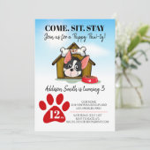 Uitnodiging voor verjaardagsfeestje voor puppy's (Staand voorkant)