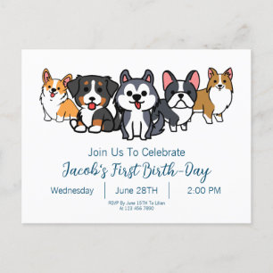 Uitnodiging voor verjaardagsfeestje voor puppy's m briefkaart