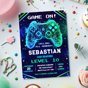 Uitnodiging voor verjaardagsfeestje voor videogame