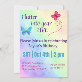 Uitnodiging voor vijfde verjaardag met fladderende