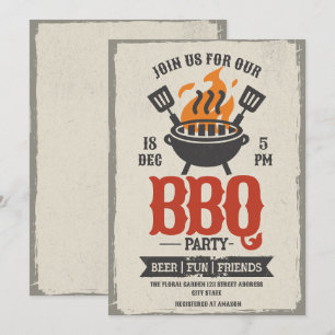 Uitnodiging voor Vintage BBQ-feest Grillmaster