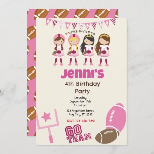 Uitnodiging voor Voetbal Verjaardagsfeest (Voorkant / Achterkant)