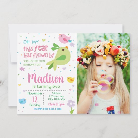 Uitnodiging voor vogelverjaardag met foto (Voorkant)