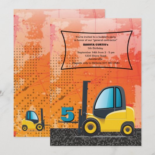 Uitnodiging voor vorkheftrucks voor de bouw (Voorkant / Achterkant)