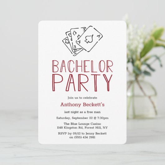 Uitnodiging voor vrijgezellenfeest met Modern Casi (Staand voorkant)