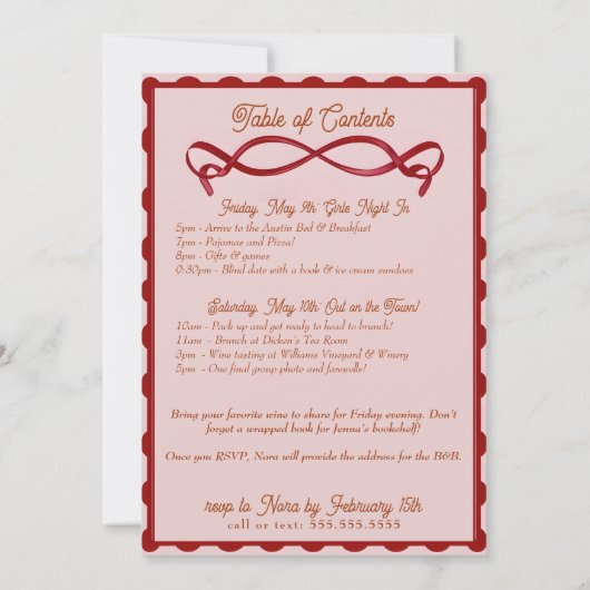 Uitnodiging voor vrijgezellenfeest met strik en co (Achterkant)