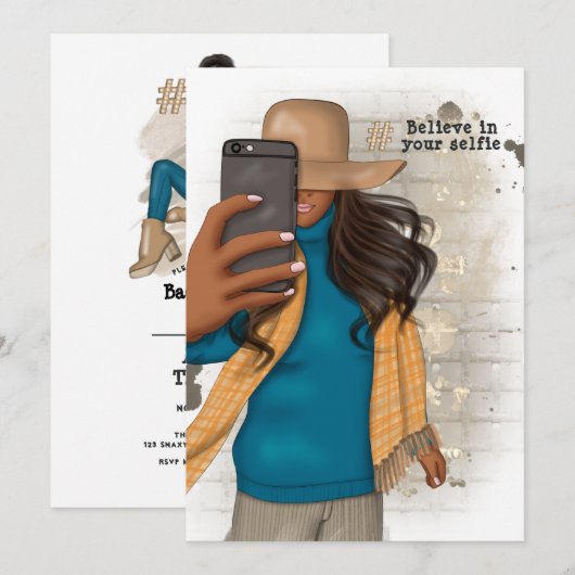 Uitnodiging voor vrijgezellenfeestje met selfie (Voorkant / Achterkant)