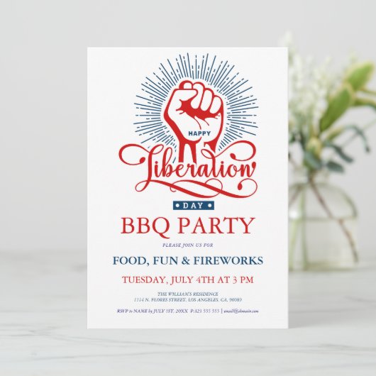 Uitnodiging voor vuurwerk-BBQ-feest op Bevrijdings (Staand voorkant)