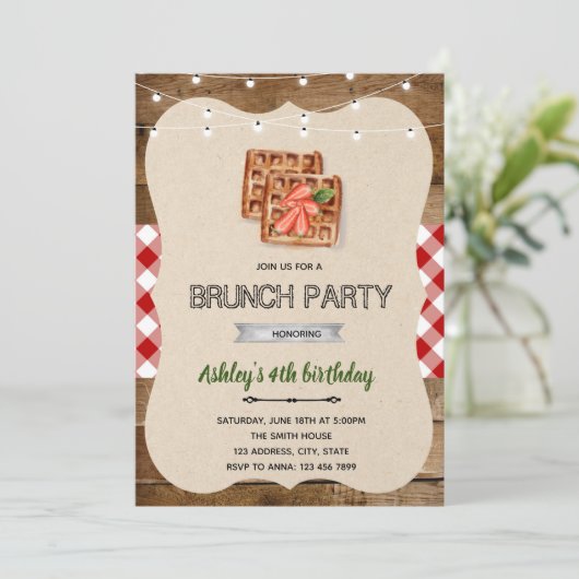 Uitnodiging voor wafelen ontbijtfeest (Staand voorkant)