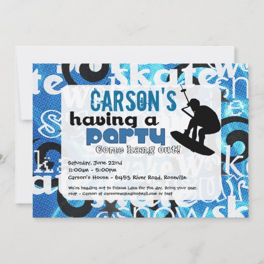 Uitnodiging voor Wakeboard-partij (Voorkant)