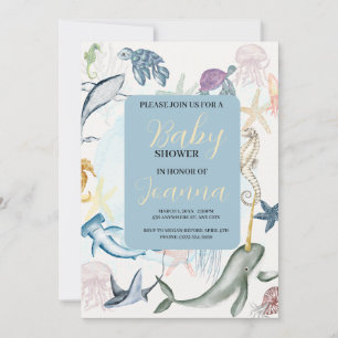 uitnodiging voor waterverf oceaanthema babyshower