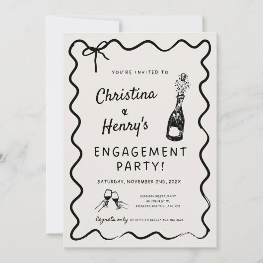 Uitnodiging voor Wavy Engagement Party, Whimsical  (Voorkant)