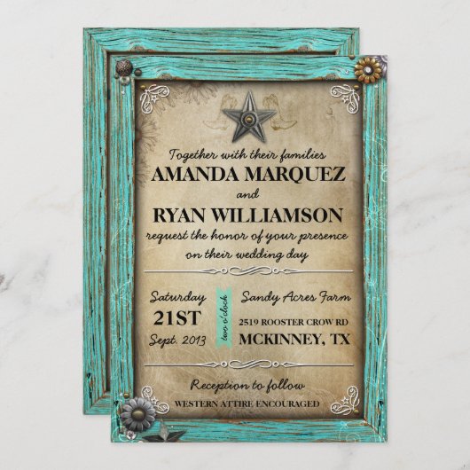 Uitnodiging voor Westerne bruiloft in Rustic Land (Voorkant / Achterkant)