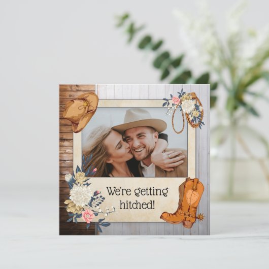 Uitnodiging voor Westerne bruiloft in Rustic Land (Staand voorkant)