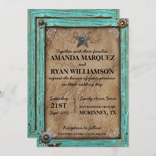 Uitnodiging voor Westerne bruiloft in Rustic Land (Voorkant / Achterkant)