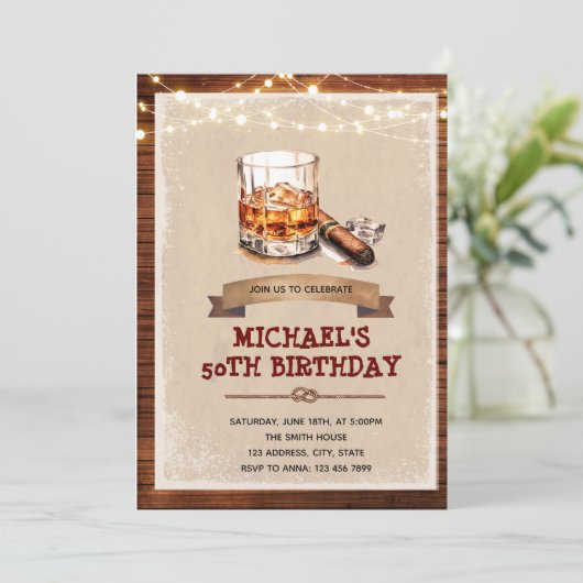 Uitnodiging voor Whiskey en Sigarenfeest (Staand voorkant)
