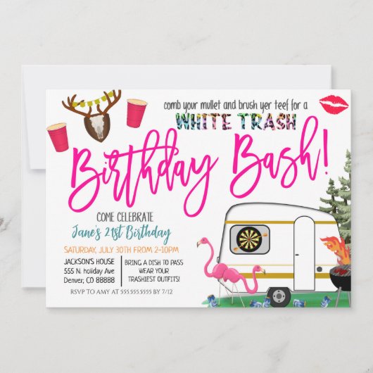 Uitnodiging voor White Trash Bash (Voorkant)