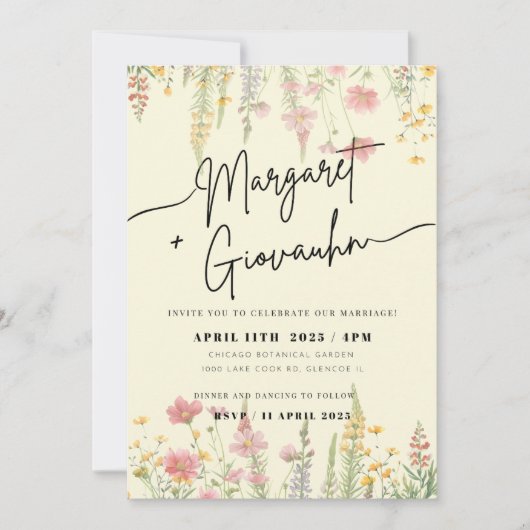 Uitnodiging voor Wild Flower Wedding (Voorkant)