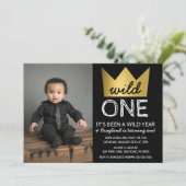 Uitnodiging voor Wild One Eerste Verjaardagsfoto (Staand voorkant)