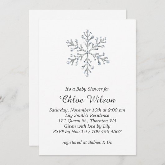 Uitnodiging voor Winter Kristal Sneeuwvlok Baby Sh (Voorkant / Achterkant)