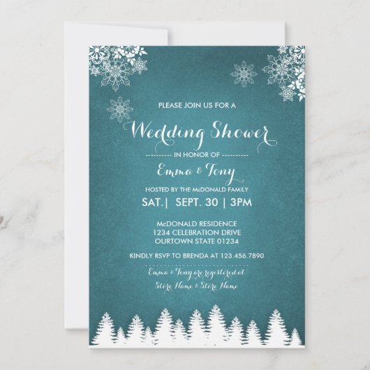 Uitnodiging voor winterbruiloft in bijtende pines (Voorkant)