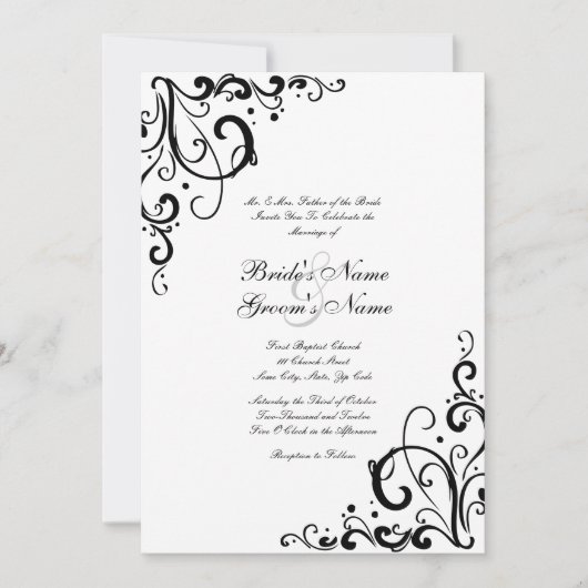 Uitnodiging voor witte en zwarte bruiloft (Voorkant)