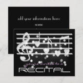 uitnodiging voor witte magische noten muziekrecita (Voorkant / Achterkant)