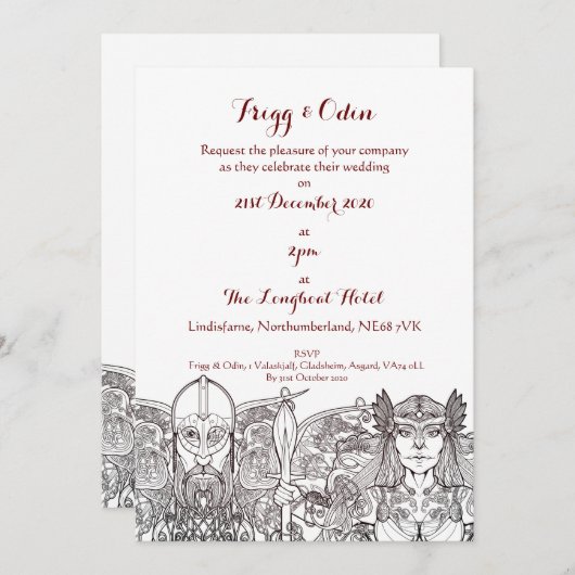 Uitnodiging voor Woden & Fríge's Trouwdag (Voorkant / Achterkant)